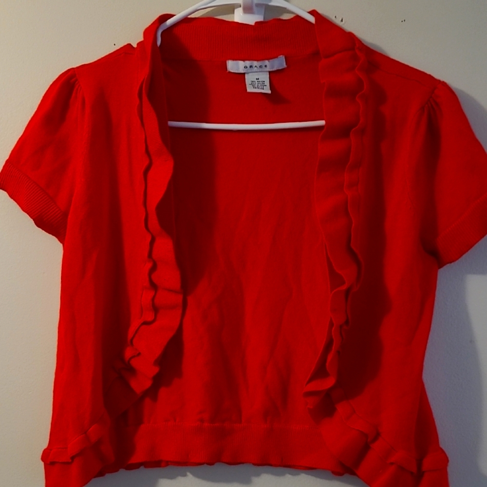 Grace Red Ruffled Crop Blouse used‎ good condition.